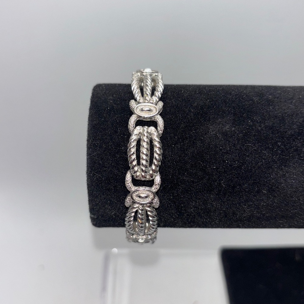 Vintage Crown Trifari Silver Tone Link Bracelet Twisted Rope Links 7"‎